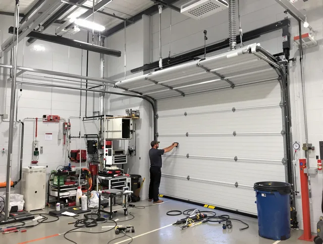 Broadview Heights Garage Door Repair certified technician performing commercial door repair at a Broadview Heights business facility