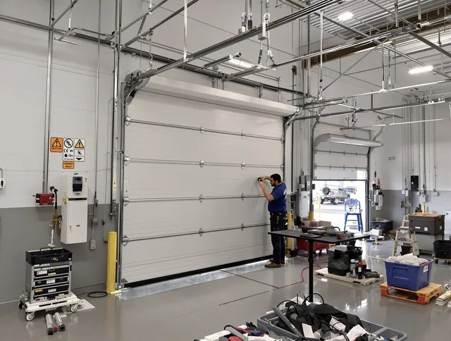 Commercial garage door repair being performed by Broadview Heights Garage Door Repair expert in Broadview Heights