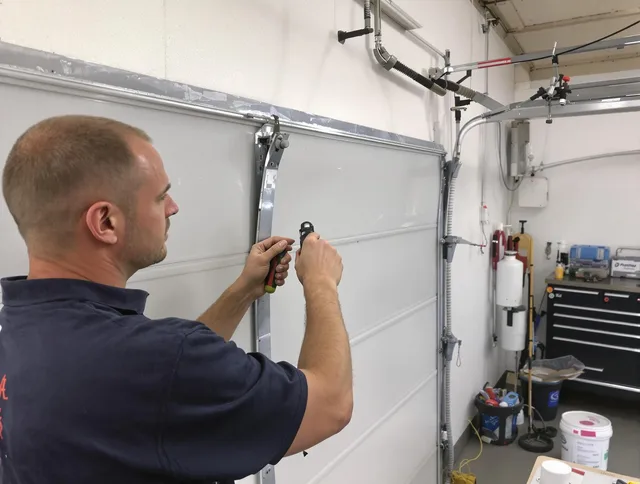 Before and after garage door dent repair by Broadview Heights Garage Door Repair in Broadview Heights