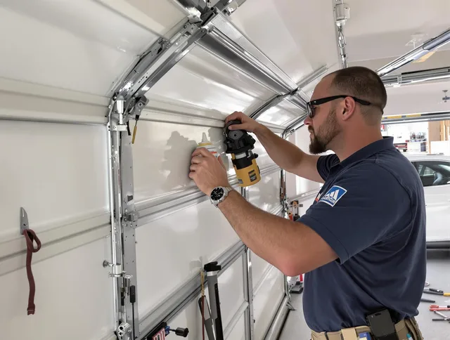 Broadview Heights Garage Door Repair technician quieting a noisy garage door in Broadview Heights
