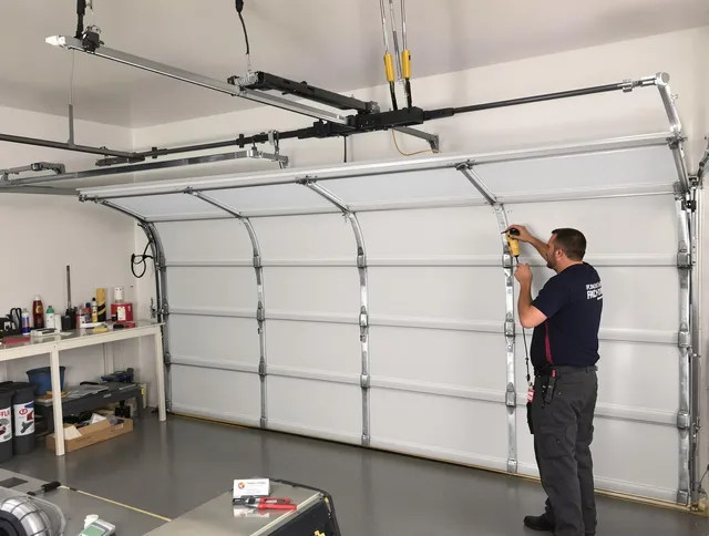 Broadview Heights Garage Door Repair certified technician performing overhead door system repair in Broadview Heights