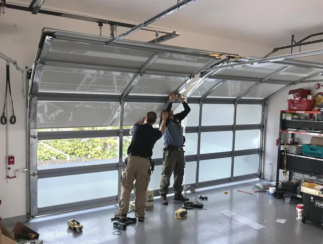 Broadview Heights Garage Door Repair expert performing precise panel replacement on Broadview Heights garage door